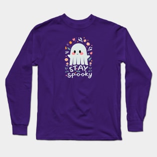 Stay Spooky Cute Ghost with Flowers Long Sleeve T-Shirt